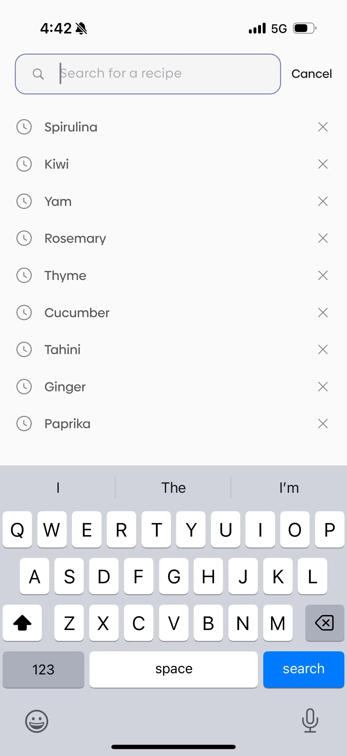 Query ingredients in recipe search bar