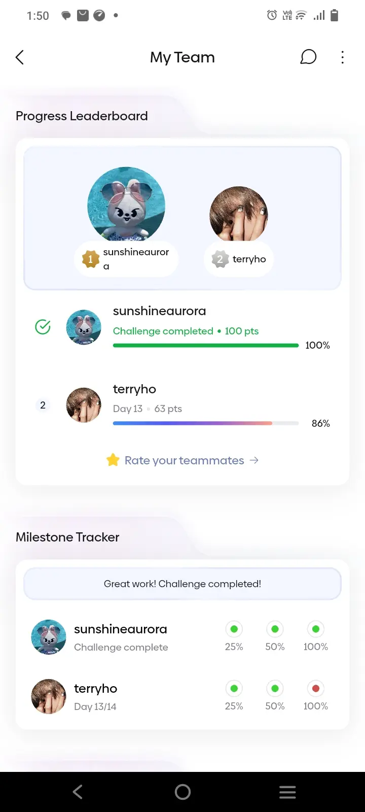 Team member progress not showing