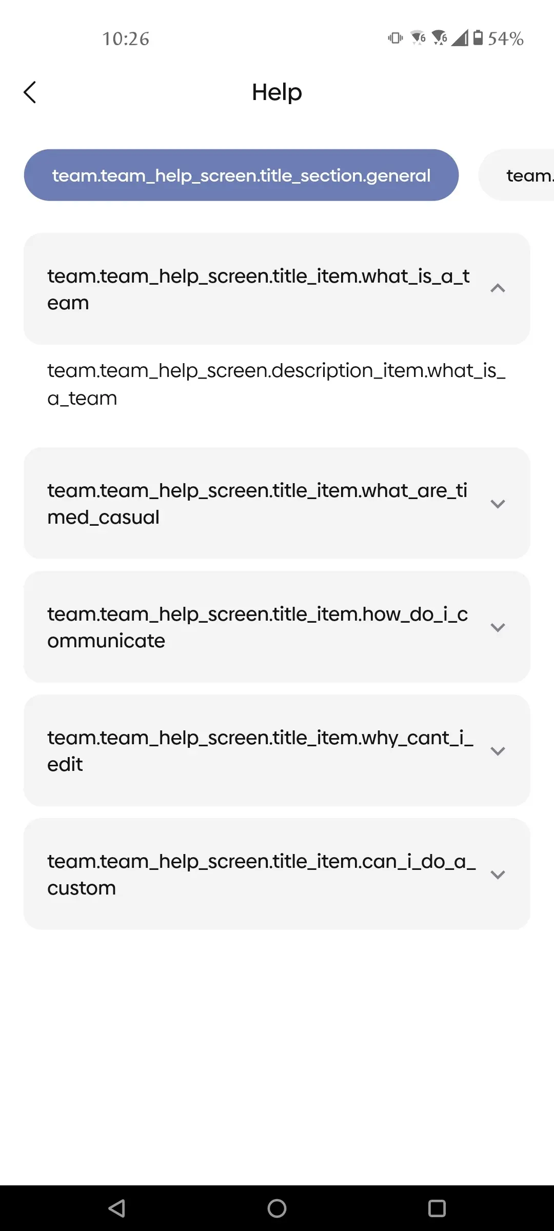 Bug in the help section of available teams