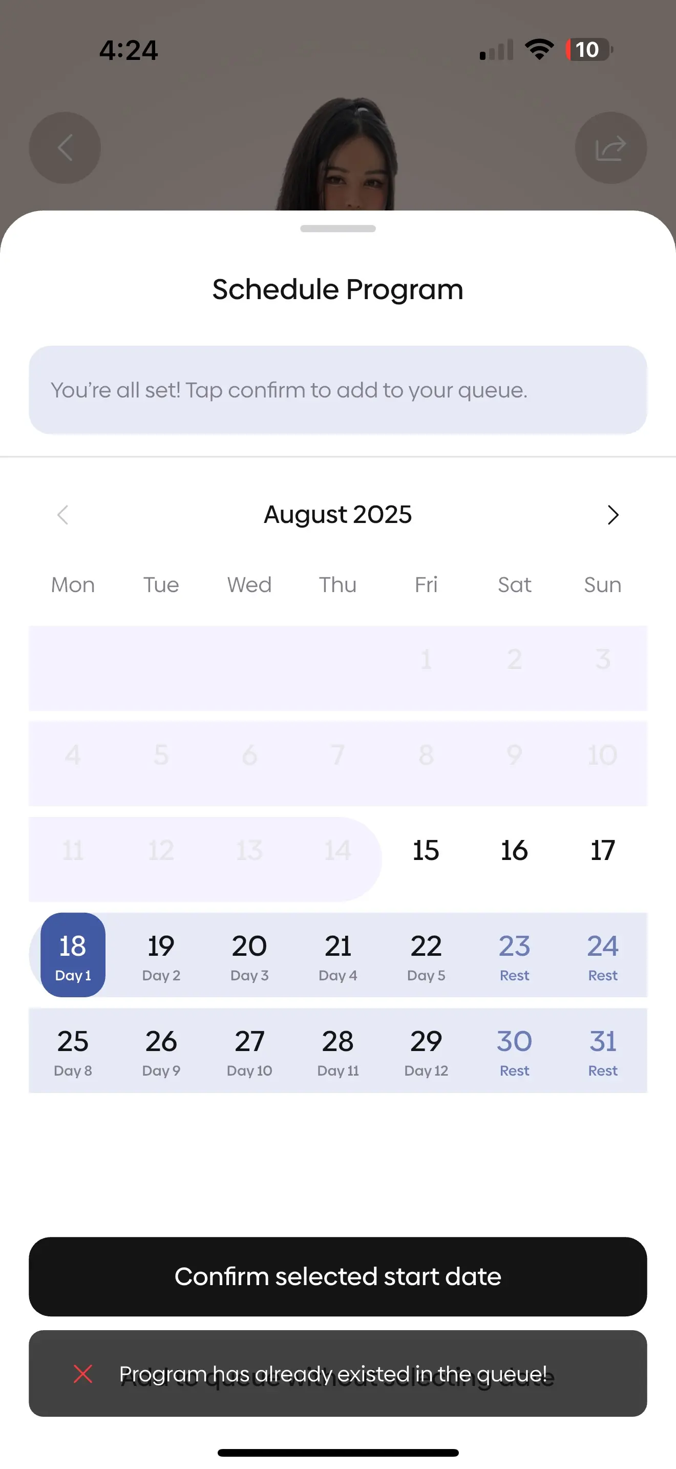 Unable to Schedule a queued program By adding a start date