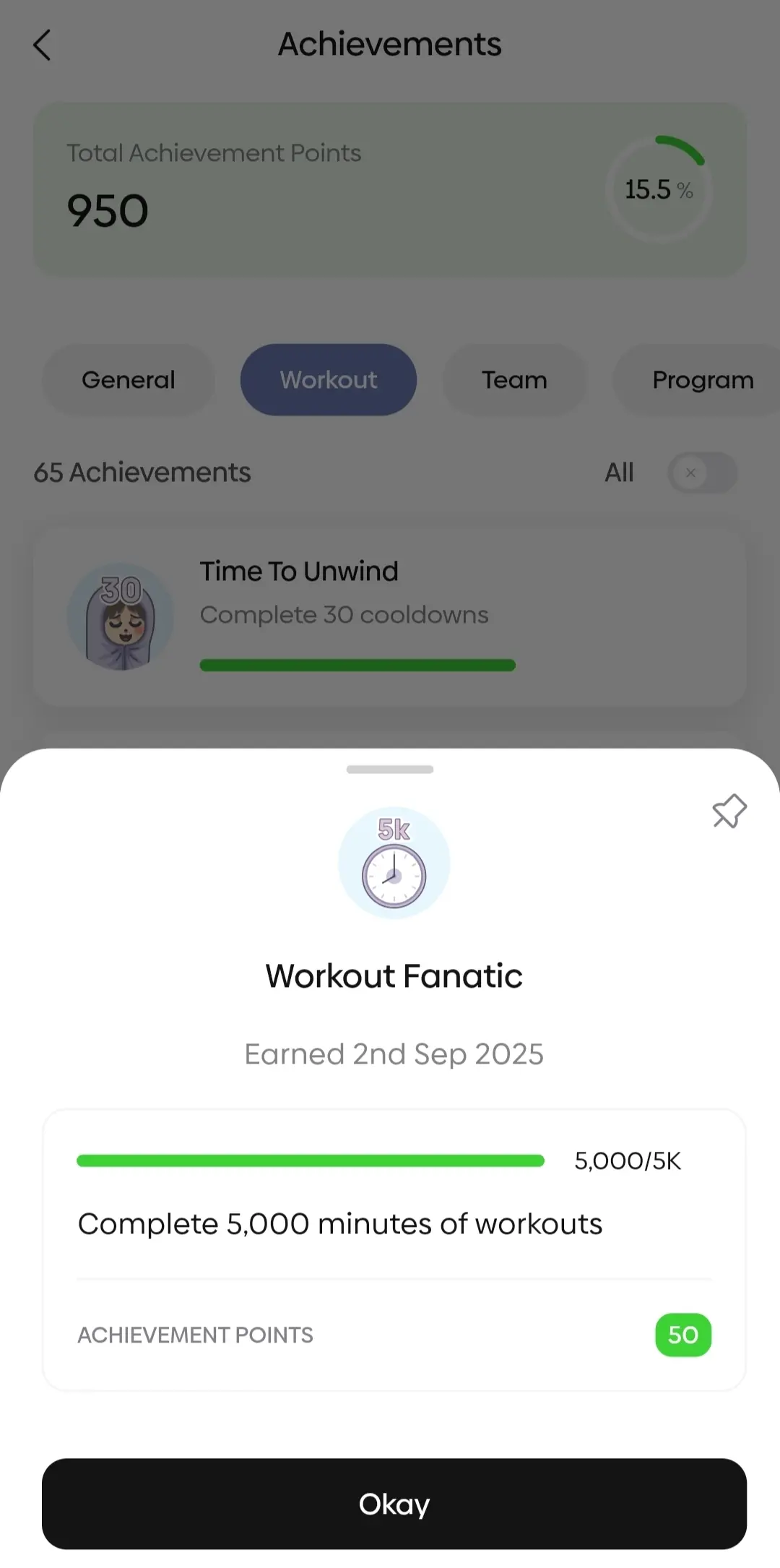 5k minutes of workout completed!
