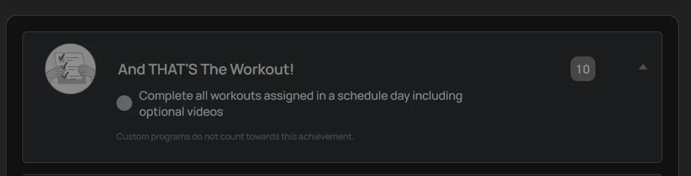 "and that's the workout" achievement not counted?
