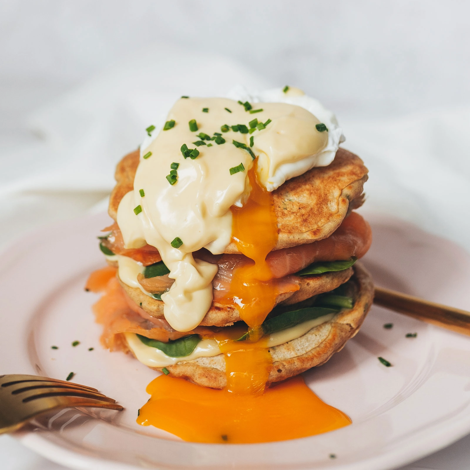 Eggs Benedict Pancakes with Smoked Salmon - Chloe Ting Recipes