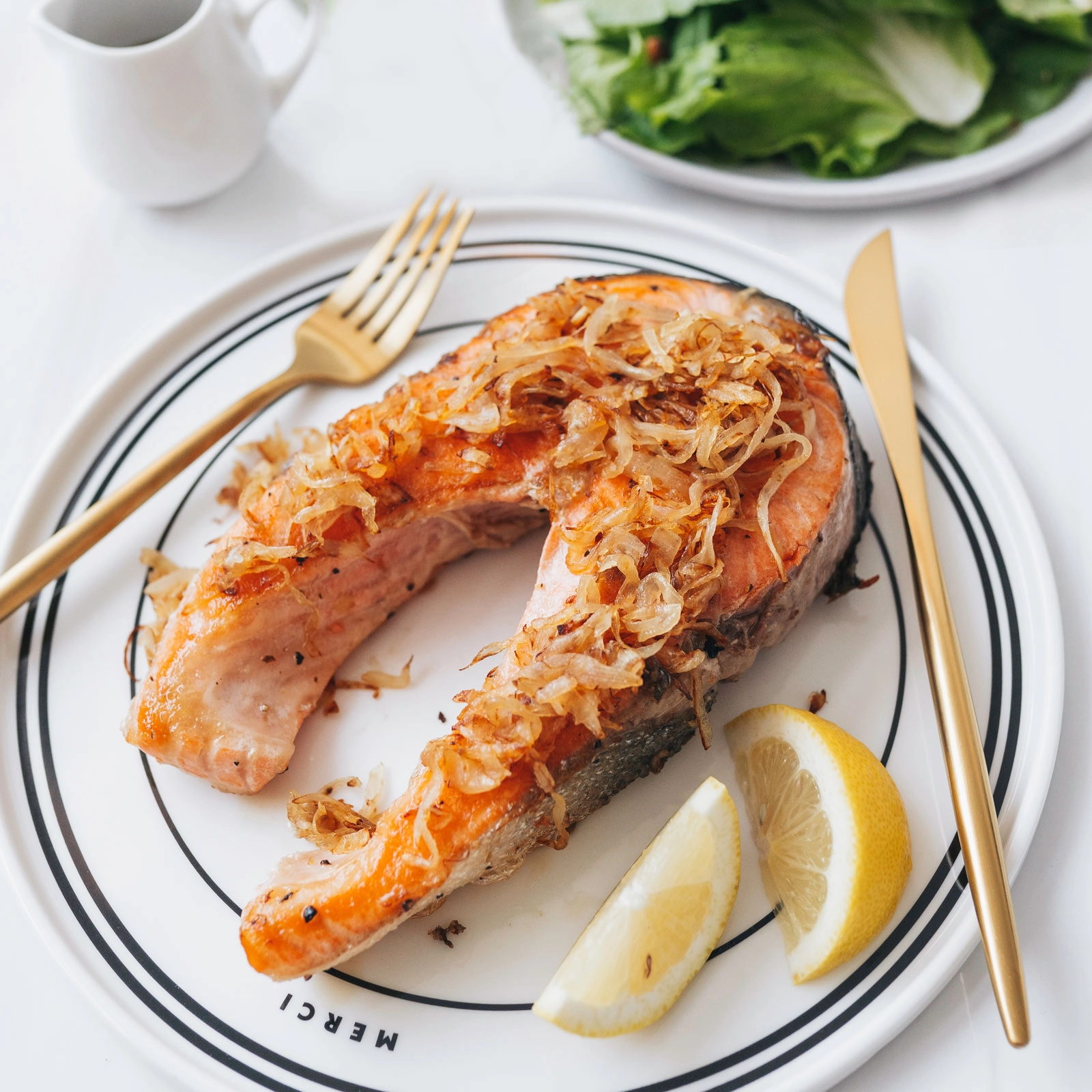 Grilled Salmon with Caramelized Onion - Chloe Ting Recipes